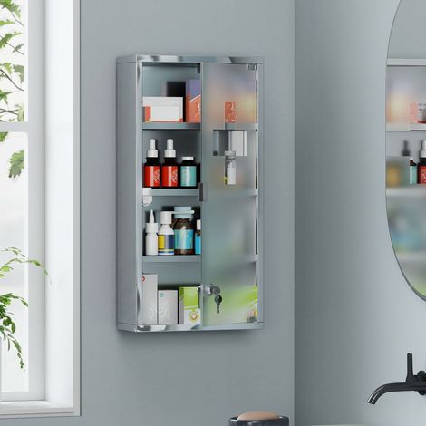 Armoire Médicale Boîte à Médicament à Quatre Étagères en Acier Inoxydable 30 x 12 x 60cm (1/5)