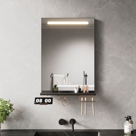 SONNI 500x700 Badspiegel mit LED Beleuchtung, Antibeschlag, Ablage, Dimmbare 3-Farben Beleuchtung und Touch-Schalter