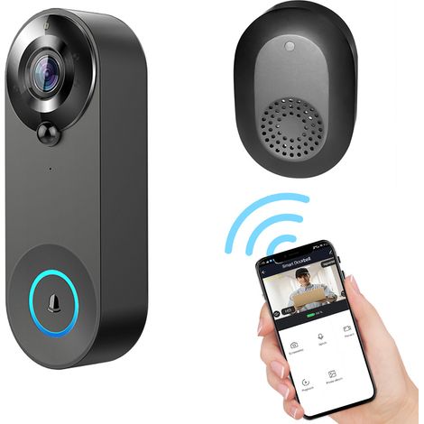 GARRYFIZH Sonnette Connectée sans fil Caméra WiFi, Doorbell Extérieure Étanche avec Carillon 2,4 GHz, Alertes de Détection Humaine, Grand Angle 146°, Audio Bidirectionnel, Video Doorbell WiFi (1/5)