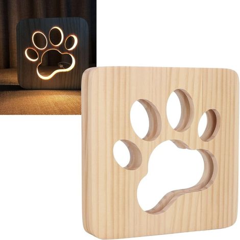 Lampe de bureau LED en bois, veilleuse 3D empreinte de patte de chien, lampe de chevet décorative USB (1/4)