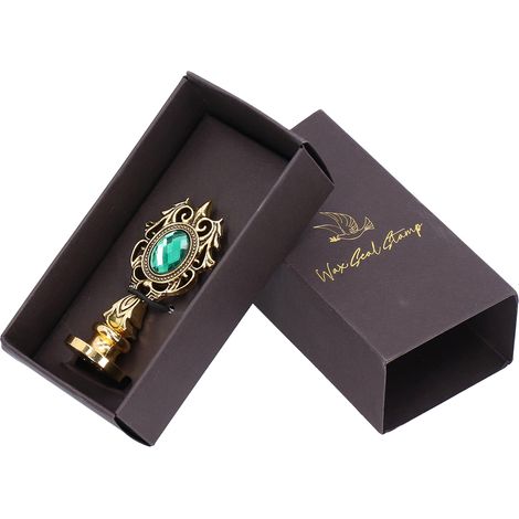 Coffret cadeau vintage scellé à la cire, avec emballage transparent en relief, poignée amovible, motifs exquis, scellage à la cire à faire soi-même, boîte brune, or antique, vert foncé, poignée ornée  (1/5)