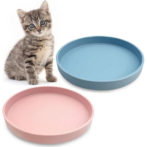 Comederos de silicona para gatos - Poco profundos - 15 cm - Juego de 2 - Azul y rosa (1/5)
