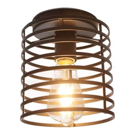 Plafonnier Semi Affleurant Industriel, base noire E26, cage de fer, pour intérieur (salle de séjour) [Classe énergétique A++] (1/4)