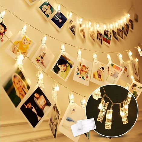 Photo Clip String Lights/40 LEDs/19.68ft(6m)Peg Light/Battery Powered LED Picture/Photo/Notes/Artwork Hanging Lights for Bedroom Birthday Wedding Part [Energy Class C] (1/5)