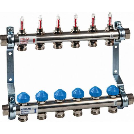 Collecteur INOX 1" (26/34) Plancher chauffant nu - 7 départs mâle 3/4" (20/27) EK - Watts (1/2)
