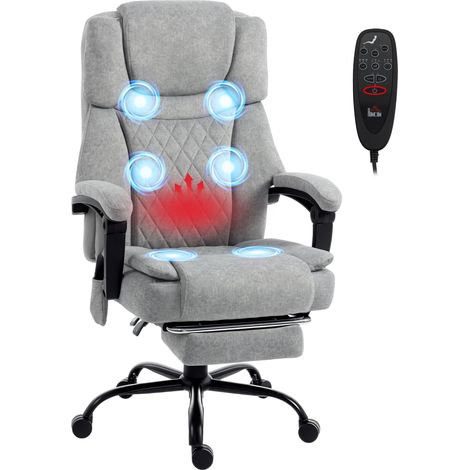 Fauteuil de bureau massant dossier haut – vibration, chauffage, dossier réglable, repose-pieds, télécommande, gris (1/5)