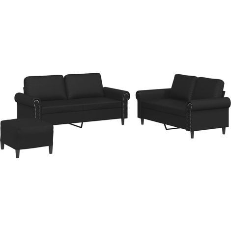 3-tlg. Sofagarnitur mit Kissen Schwarz Kunstleder vidaXL (1/5)