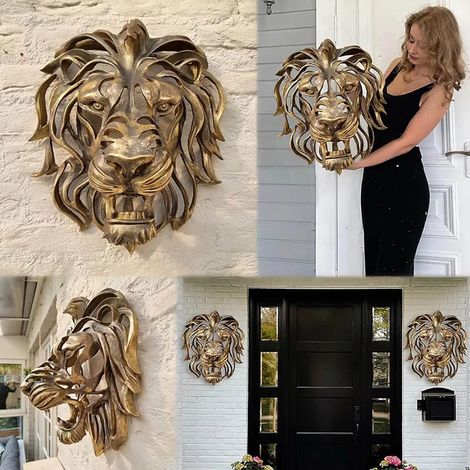 Sculpture Murale Lion - Décoration Métallique Creuse en Résine - Ornements Muraux pour Salon ou Bureau - 1 Pièce (1/5)