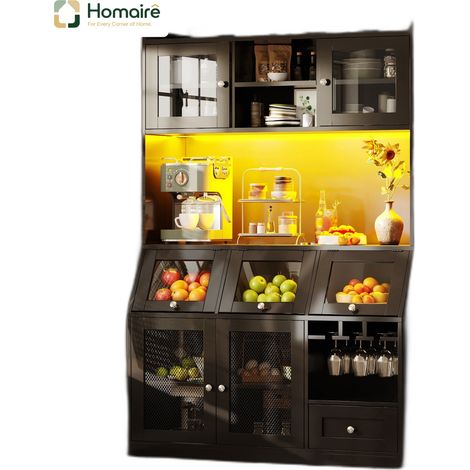 Sideboard schwarz 120 x 40 x 181.7 cm MDF USB PORT STORAGE HOMAIRE (1/5)