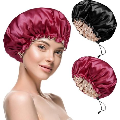 Satin-Nachthaube – 2er- oder 4er-Pack – Elastisches Polyester – Mit Kordelzug – Für lockiges und langes Haar – Mehrfarbig (1/5)