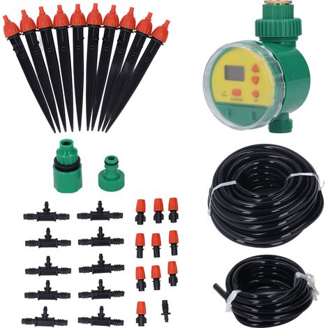 Kit d'arrosage automatique programmable avec timer, système de micro-irrigation goutte à goutte pour jardin et plantes, 10 buses atomiseurs, tuyau 10m (1/5)