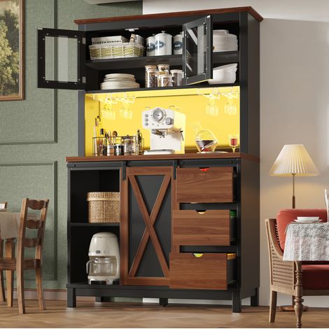 Mueble de cocina alto con LED, control por app, 104 x 40 x 180 cm, negro DESVIAE (1/5)