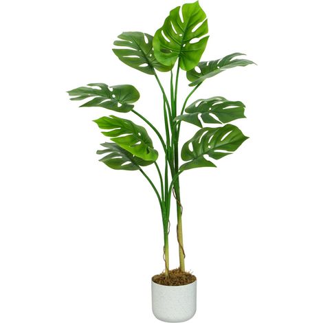 Decorative Artificial Monstera Tree with Plastic Planter and Artificial Moss 110cm