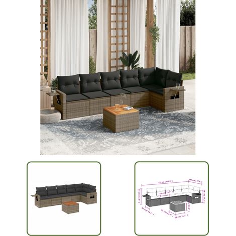 The Living Store 7-tlg. Garten-Sofagarnitur mit Kissen Grau Poly Rattan - Gartenmöbel Set - PE-Rattan Möbel - Outdoor Lounge - Esszimmergarnitur - Balkonmöbel (1/3)