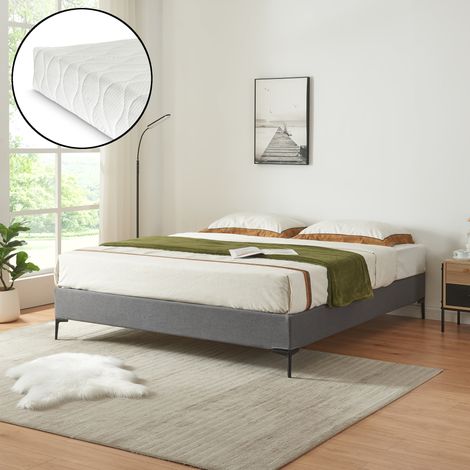 Doppelbett Lilla mit Matratze Textil 180x200 cm Dunkelgrau [en.casa]