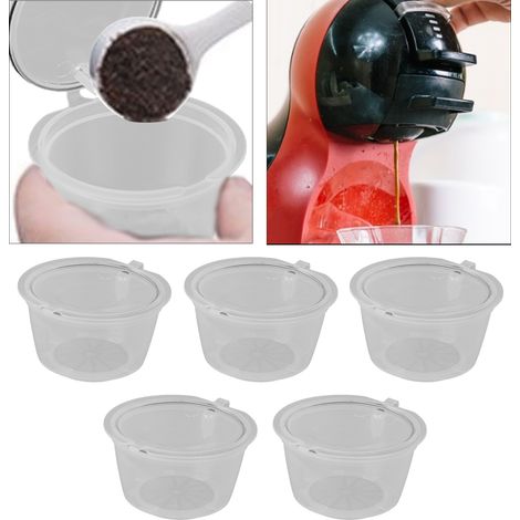 Capsules de filtre à café réutilisables DOLCEGUSTO pour machine à café, 50 ml chacune, paquet de 5, transparentes. (1/5)