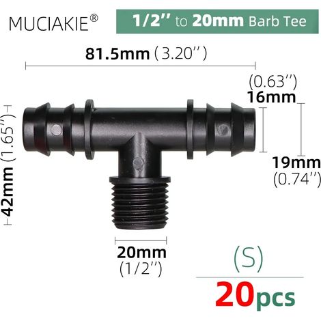 (20 pièces) Raccords de tuyauterie pour eau, adaptateurs de raccordement égaux, coudes, tés, bouchons, raccords cannelés pour irrigation goutte à goutte 1/2 3/4'' (1/5)
