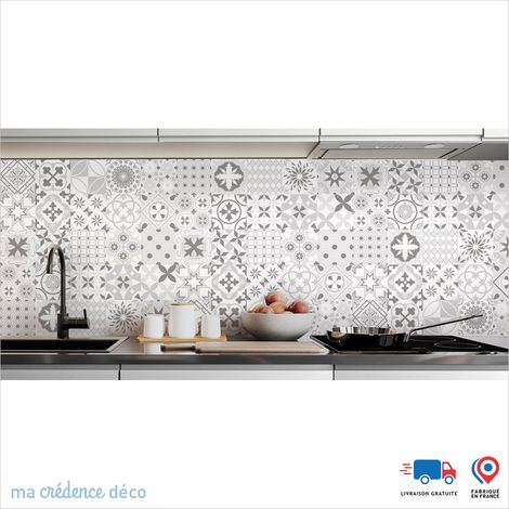Crédence : Carreaux ciment gris 1 - Couleur Gris platine - Alu composite - 120 - 60 (1/3)