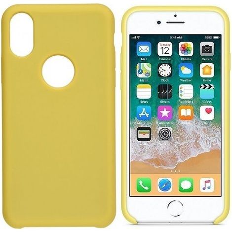 Funda silicona iphone X/XS agujero logo textura suave  Amarillo claro (1/4)