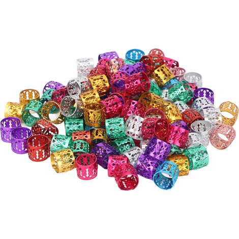 100 perles de dreadlocks en aluminium coloré, anneaux de coiffure tressée, accessoires de bijoux pour cheveux, décoration tendance (1/5)