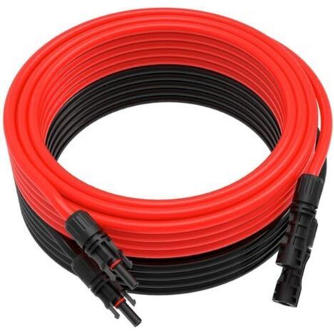 Cable Solaire 6mm²/4mm², Cable Panneau Solaire 5m, Rallonge Câble Solaire, Câble d'extension pour Panneaux Solaires Systèmes (Rouge + Noir) (1/4)