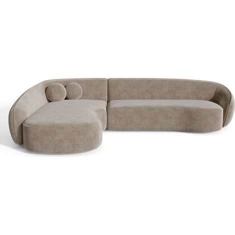 Canapé d'angle gauche 4 places en tissu tramé toucher doux taupe (1/4)