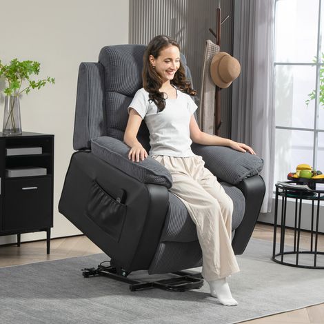 Sillón Relax Reclinable Eléctrico Levanta Personas con Mando a Distancia Puerto USB y Bolsillos Laterales Gris Oscuro (1/5)