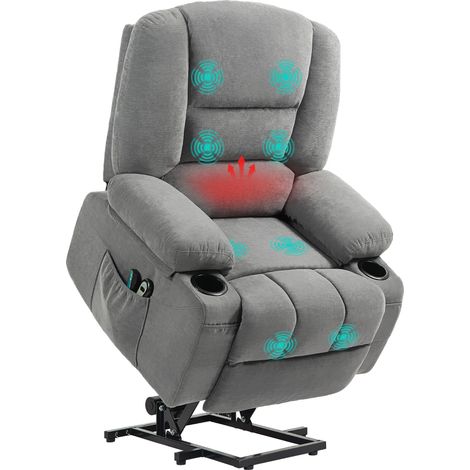 Fauteuil relax électrique avec aide au lever, fauteuil massant chauffant, 2 télécommandes, mousse douce