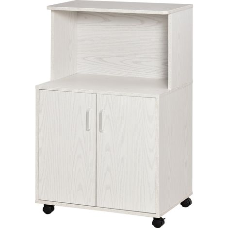Meuble de cuisine multifonction à roulettes, comprenant un placard et une étagère pour micro-ondes, buffet haut en aggloméré, 60,4 x 40,3 x 97 cm, blanc (1/5)
