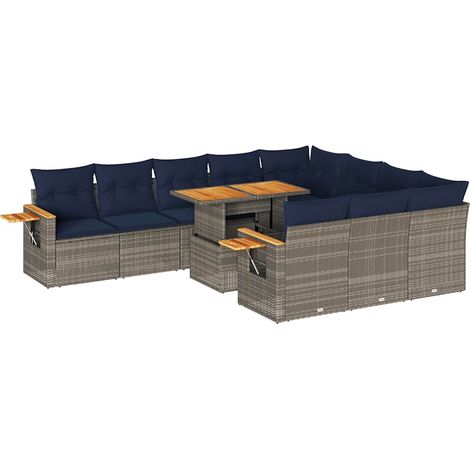 Maison Exclusive - Set Divani Giardino 11 pz con Cuscini Polyrattan Acacia Grigio (1/5)