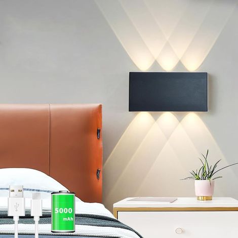 Wiederaufladbare LED-Wandleuchte mit 5000-mAh-Akku, Touch-Bedienfeld, 3 Helligkeitsstufen, für Wohnzimmer, Treppenhaus und Flur. Kabellose Wandleuchte (Schwarz). (1/5)