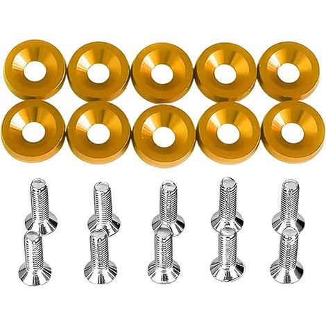 10 arandelas de aluminio anodizado con tornillos para parachoques y sellos de tornillos de matrícula (dorado) (1/5)