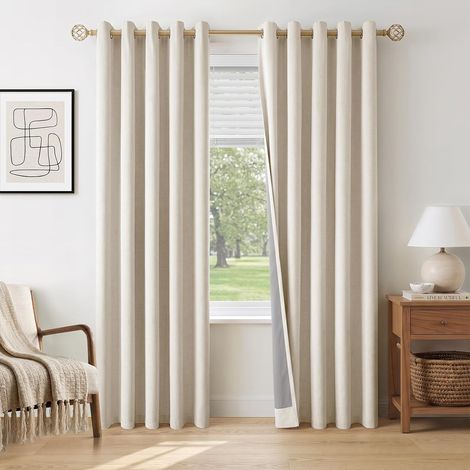 100% Rideau Occultant Thermique 2 Panneaux 140x175 CM, Beige (1/5)