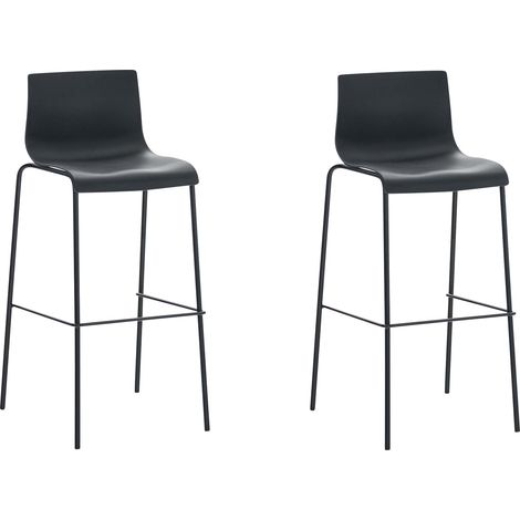 Set di 2 sgabelli da bar in tessuto plastico nero con struttura in metallo nero e quattro gambe stile chic e moderno 100005569