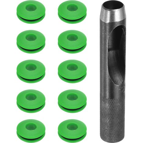Kit d'Outils pour Œillets 11 Pièces, Ensemble d'Œillets 12 mm, Perforateur à Trou Rond, Pince à Œillets, Œillets en Plastique, Disques à Œillets en Plastique, Antirouille, Vert (1/5)