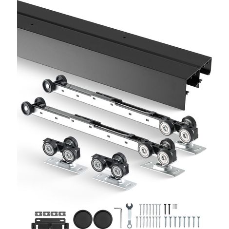 Kit de quincaillerie pour porte coulissante bypass 2,4m, aluminium robuste, avec poignées intégrées, pour portes épaisses 35-45mm (1/5)
