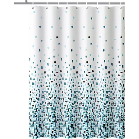 (Mosaikmuster – Blau, Einzelpackung) Duschvorhang für Badewanne und Badezimmer, waschbar, schimmelresistent und antibakteriell, 180 x 180 cm (71 x 71 Taschen), 100 % Polyester (1/4)