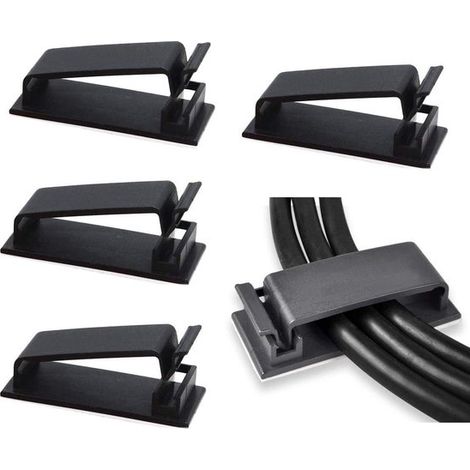 50 clips autoadhesivos para la gestión de cables,organizadores de cables ajustables,clips adhesivos para cables,oficina en casa (Negro) (1/5)