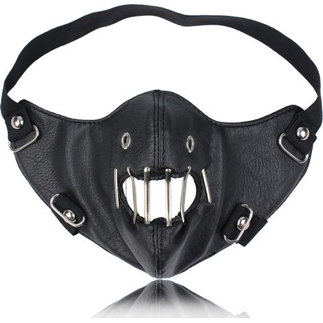 Masque Cuir Respirant Chaud Coupe-Vent Design Unique Punk Rock Masque Composé Rivet pour Homme Biker Motard Couleur Noir (1/5)