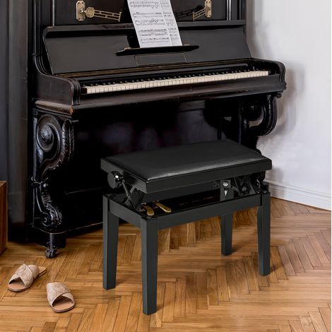 MEUBLIV Banco de piano 63 x 33 x 45-56 cm negro - altura regulable, montaje sencillo (1/5)