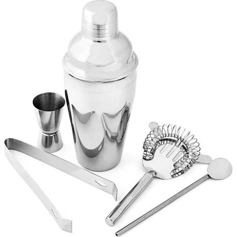 Set da Cocktail Con Shaker Pinza Ghiaccio Misurino Cucchiaio Strainer Barman (1/5)