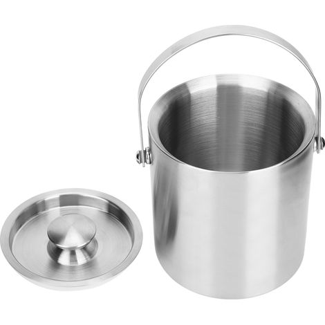 Seau à glace isotherme en acier inoxydable 2L double paroi avec couvercle pour fêtes, bar, vin rouge (1/5)