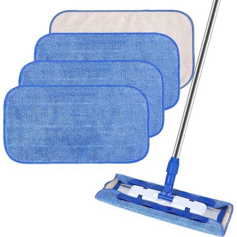 Lot de 4 pièces - Compatible avec la serpillière microfibre professionnelle MR SIGA - Chiffons en microfibre - Pour sols durs - Têtes de rechange pour serpillière - Lavables en machine - Tampon réutil (1/5)