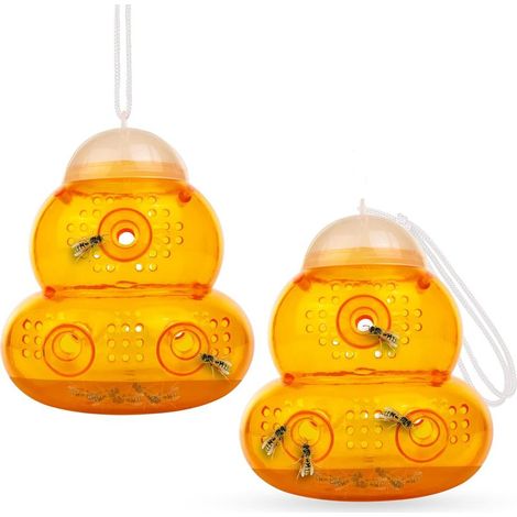 Piège à Guêpes et Frelons Suspendu (Lot de 2) - Solution Naturelle Anti-Guêpe Attrape Insecte pour Intérieur et Extérieur (Orange) (1/5)