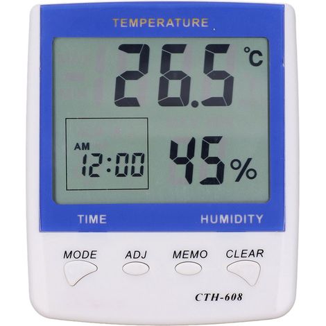 Thermometer, Hygrometer, Temperatur- und Feuchtigkeitsmesser mit Digitalanzeige, elektrische Uhr für Zuhause (1/5)