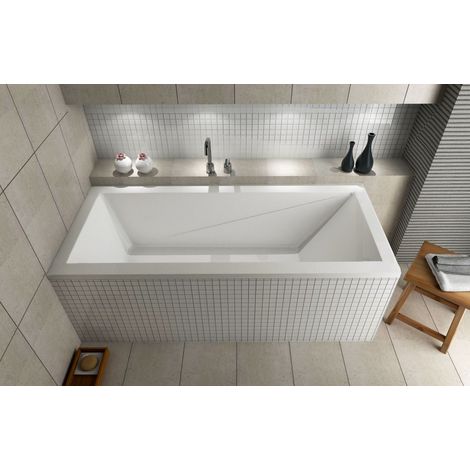 ECOLAM® Badewanne Rechteck  160x70 cm Wanne Modern Design Acryl weiß + Ablaufgarnitur Automatik Füße Silikon Rechteckbadewanne Acrylwanne