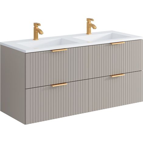 Mobile per bagno sospeso con scanalature e lavabo da incasso 120 cm Beige - ZEVARA (1/4)