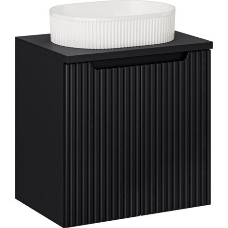 Set da bagno VANO 60cm : mobile sottolavabo con ante + piano per lavabo + lavabo da appoggio con scanalature verticali