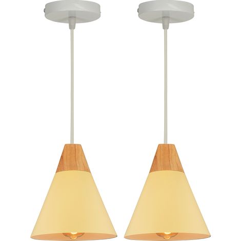 (2X) Lámparas De Colgar De Madera Lámpara Colgante Retro Moderna Lámpara De Techo Estilo Nórdico Macaron Lámpara Creativa Amarillo