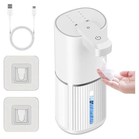 380mL Automatic Soap Dispenser, No Touch Wall Mounted Soap Dispenser Foam Sensor USB Rechargeable, IPX5 Waterproof White Electric Soap Dispenser for Bathroom